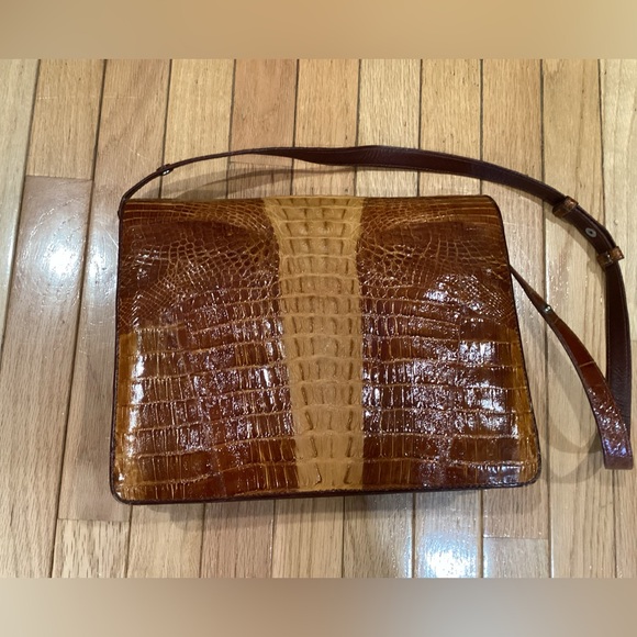 Vtg 1950-60s, Brown Crocodile-Embossed women’s handBag, purse - Picture 6 of 11